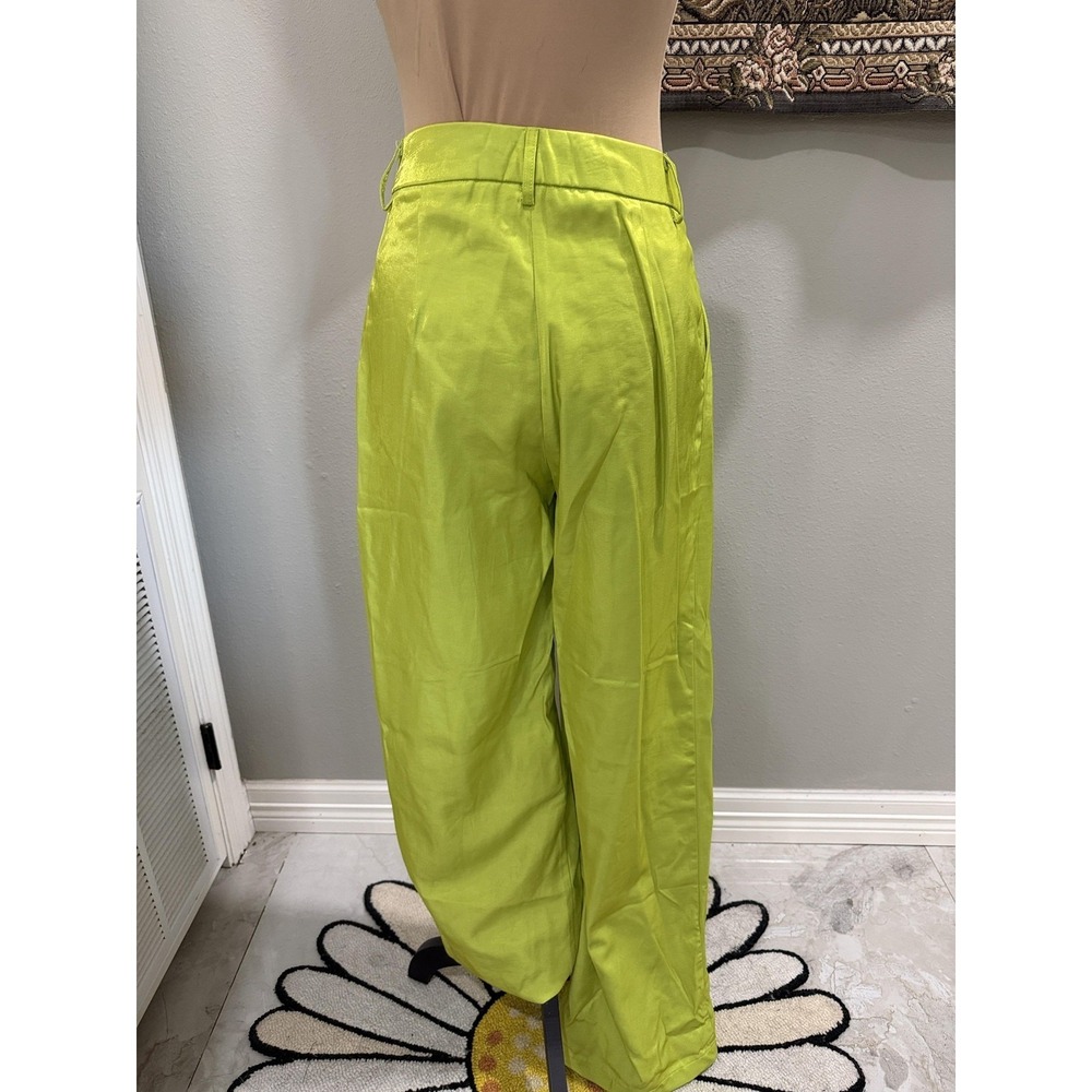 Nasty Gal Pants Womens 4 Green Satin Wide Leg Pleated High Waist Zip Pockets - Picture 3 of 7